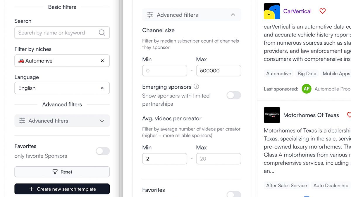 Recherche Avancée de Sponsors