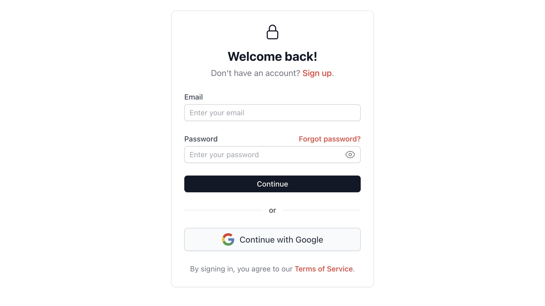 New login and sign-up page